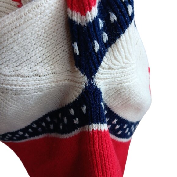 Men's Large Vintage Sweater 1970's Nordic Style Knit Snowflake Red White Blue - Picture 9 of 10